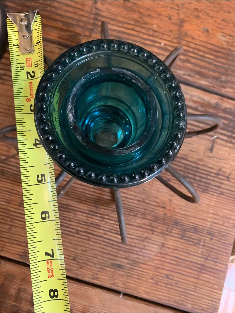 antique real insulator crafted to a Rustic Metal candle Holder /plant propegator
